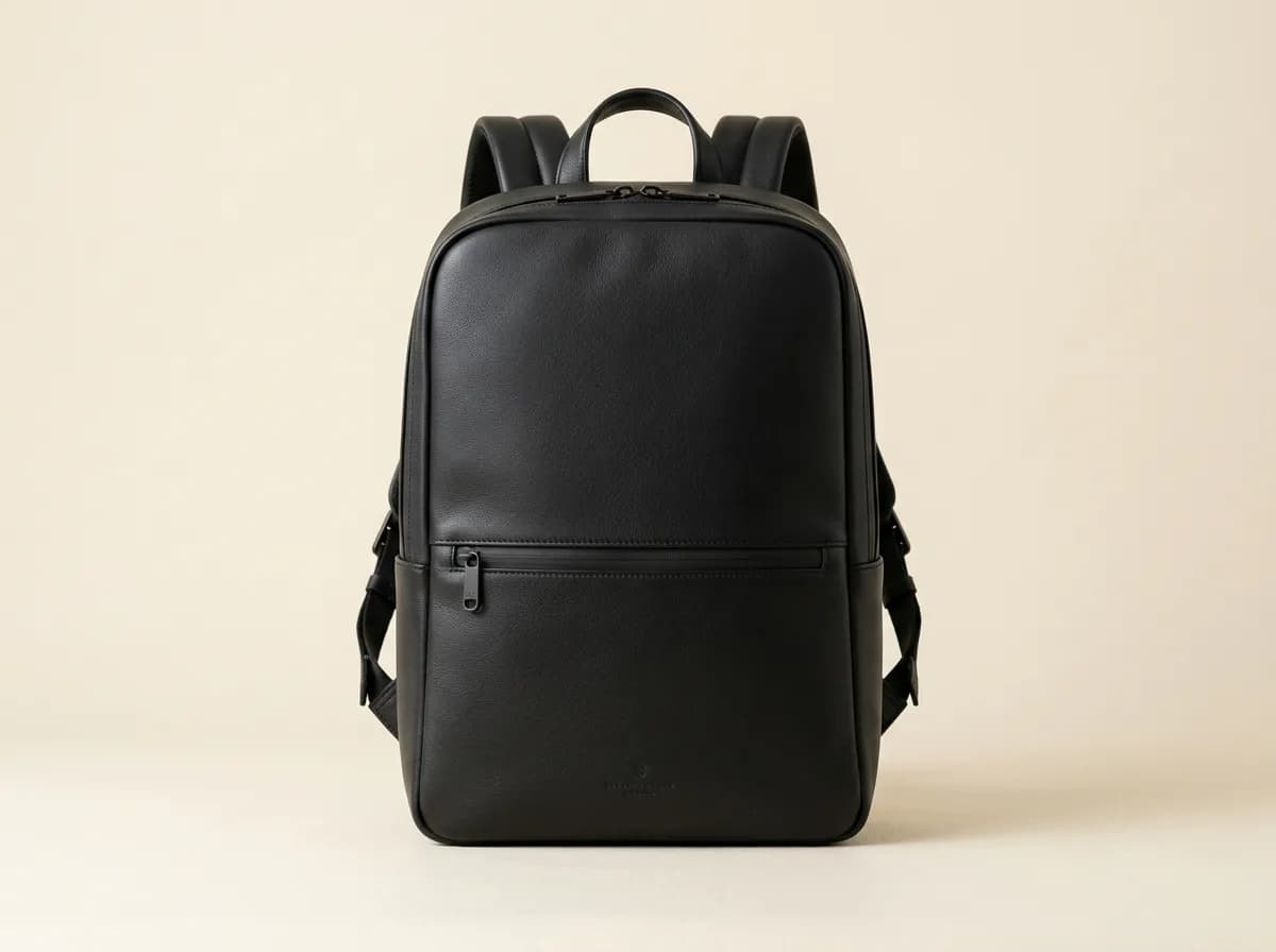 Urban Black Leather Laptop Backpack