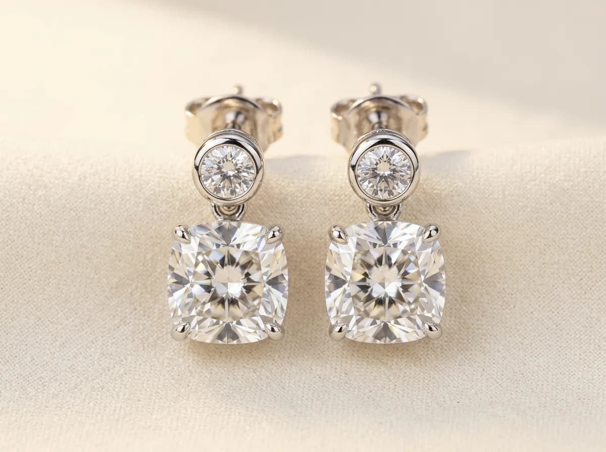 Sparkling Cushion Diamond Drop Earrings