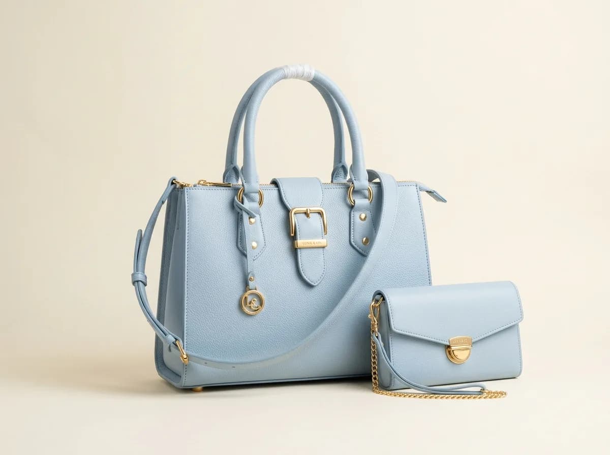 Pastel Blue Handbag & Pouch Set