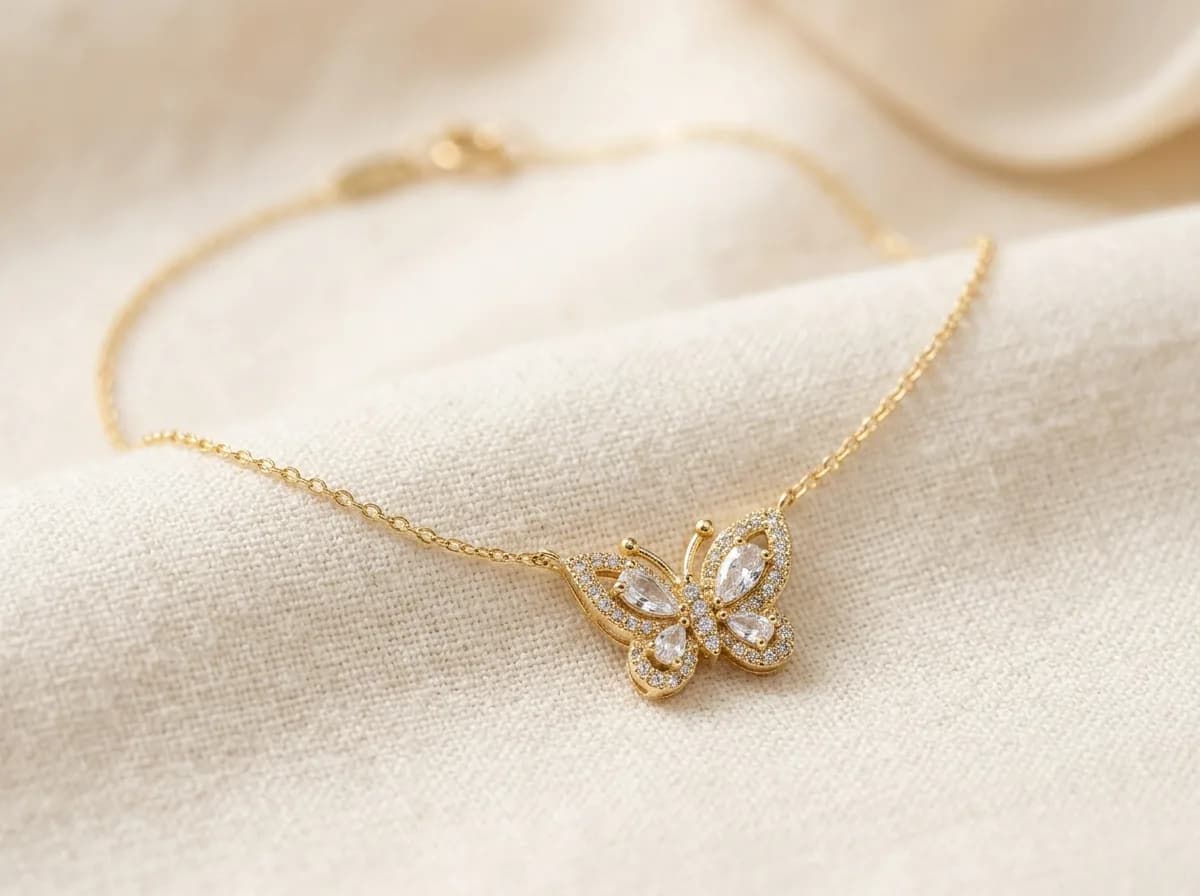 Golden Butterfly Crystal Pendant Necklace