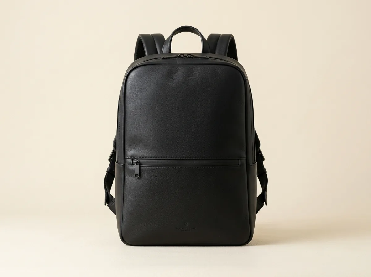 Urban Black Leather Laptop Backpack