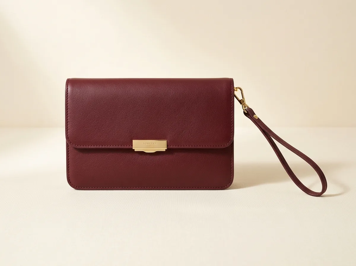 Luxury Burgundy Leather Clutch Purse